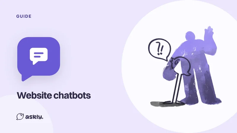 Guide: Website chatbots, a chat icon in a speech bubble and the Askly bird asking a person a question