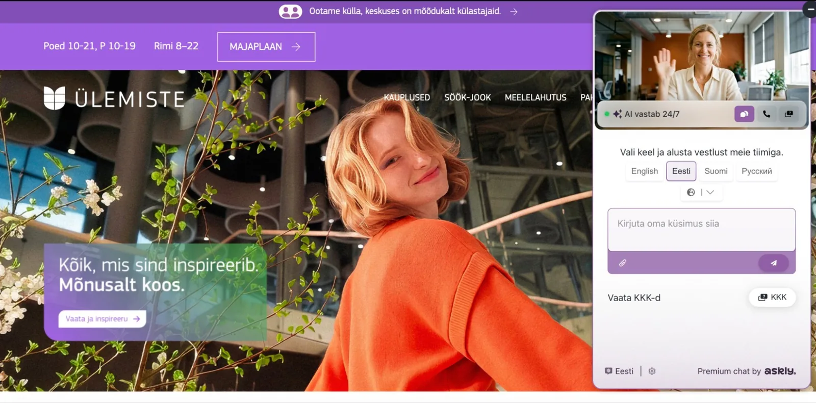 The Askly chat on Ülemiste Centre’s website
