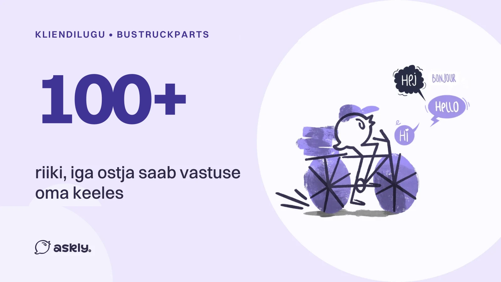 BusTruckParts: 100+ riiki, iga ostja saab vastuse oma keeles, Askly lind jalgrattal tervitab mitmes keeles