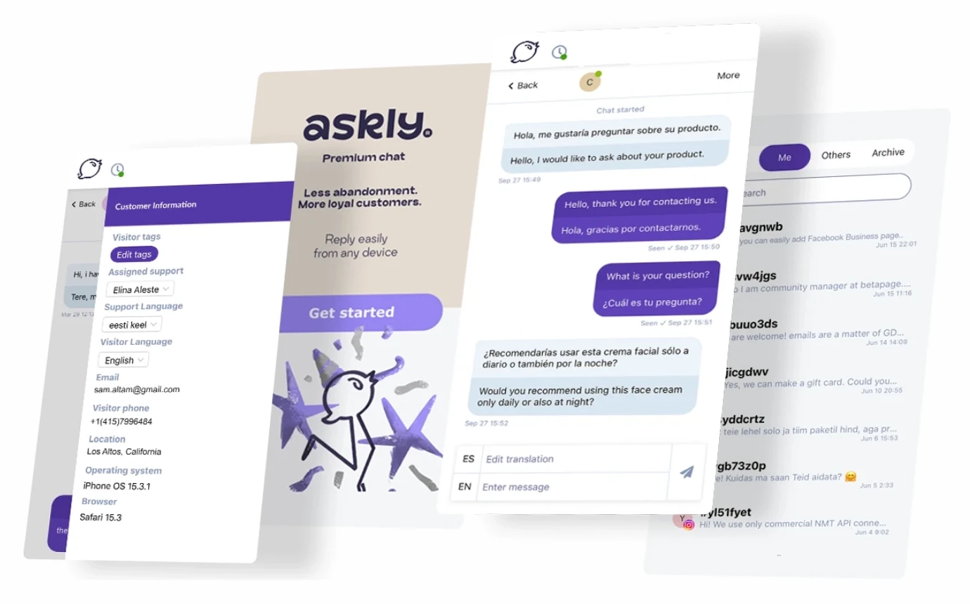 Askly mobiiliäpp: kliendi andmed, vestlus reaalajas tõlkega ja kõik vestlused ühes nimekirjas
